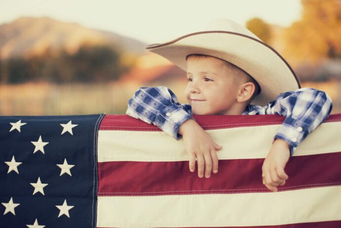 kid cowboy hat us flag